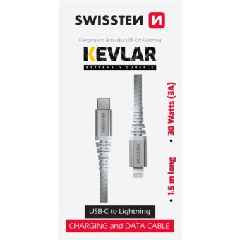 SWISSTEN KEVLAR USB-C/LIGHTNING 3A 60W 1,5m biely