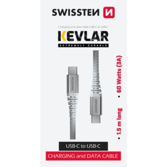 SWISSTEN KEVLAR USB-C/USB-C 3A 60W 1,5m biely