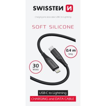SWISSTEN SOFT SILICONE USB-C/LIGHTNING 3A 30W 0,4 M čierny
