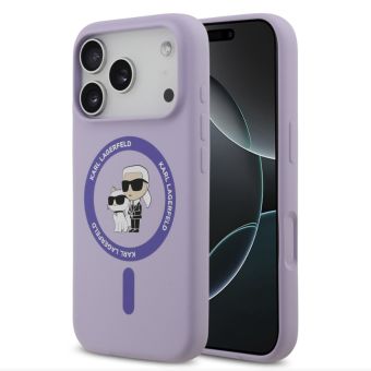 Obal Karl Lagerfeld Liquid Silicone Karl and Choupette MagSafe Apple iPhone 17 Pro KLHMP17LSCMKCRHU fialový