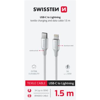 SWISSTEN TEXTILE II USB-C/Lightning 30W 3A 1,5m biely
