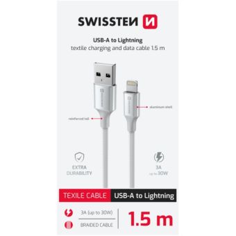 SWISSTEN TEXTILE II USB-A/Lightning 30W 3A 1,5m biely