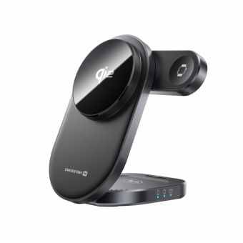 SWISSTEN MagBase 3v1, skladacia  bezdrôtová nabíjačka, Qi2/MagSafe, čierna