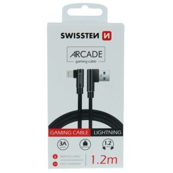 SWISSTEN Arcade, USB-A/Lightning, 1.2m, čierny