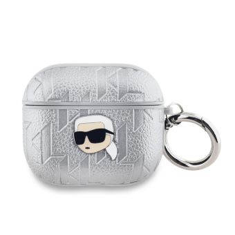 Obal Karl Lagerfeld PU Embossed Karl Head Apple AirPods 3 KLA3PGKIPS strieborný