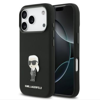 Obal Karl Lagerfeld Liquid Silicone Metal Ikonik Apple iPhone 17 Pro KLHCP17LSMHKNPK čierny