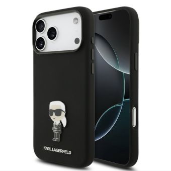 Obal Karl Lagerfeld Liquid Silicone Metal Ikonik Apple iPhone 17 Pro Max KLHCP17XSMHKNPK čierny