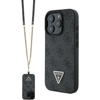 Obal Guess PU 4G Strass Triangle Metal Logo + Crossbody Apple iPhone 16 Pro GUHCP16LP4TDSCPK Black