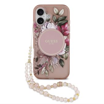 Obal Guess IML Flowers Strap MagSafe Apple iPhone 17 GUHMP17SHFWBRCESP ružový