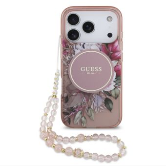 Obal Guess IML Flowers Strap MagSafe Apple iPhone 17 Pro GUHMP17LHFWBRCESP ružový