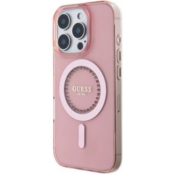 Obal Guess IML Rhinestones Ring MagSafe Apple iPhone 16 Pro GUHMP16LPFTDTEP Pink