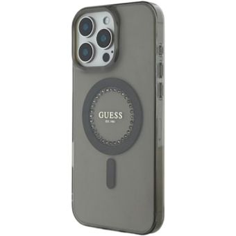 Obal Guess IML Rhinestones Ring MagSafe Apple iPhone 16 Pro Max GUHMP16XPFTDTEK Black