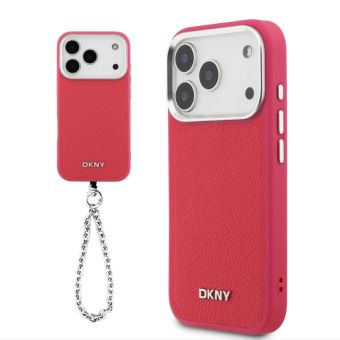 Obal DKNY PU Leather Metal Logo Wrist Chain MagSafe Apple iPhone 17 Pro DKHMP17LPDHWSP ružový