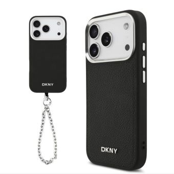 Obal DKNY PU Leather Metal Logo Wrist Chain MagSafe Apple iPhone 17 Pro DKHMP17LPDHWSK čierny