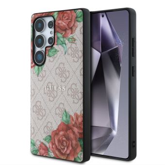 Obal Guess PU Leather 4G Flowers Print Metal Classic Logo MagSafe Samsung Galaxy S25 Ultra 5G S938 GUHMS25LP4ROPEMCP ružový