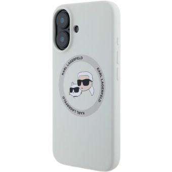 Obal Karl Lagerfeld Liquid Silicone K&CH Heads MagSafe Apple iPhone 16 KLHMP16SSKCHTCE Beige