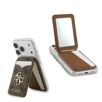Guess PU 4G Mirror MagSafe Cardslot penaženka so stojanom a zrkadlom GUWMSMIP4GW hnedá