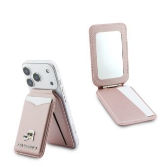 Karl Lagerfeld Mirror MagSafe Cardslot penaženka so stojanom a zrkadlom KLWMSMPGKCHPP ružová