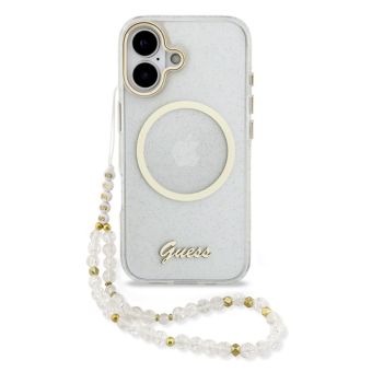 Obal Guess IML Glitter Script Strap MagSafe Apple iPhone 17 GUHMP17S5HTGSMSH transparentný