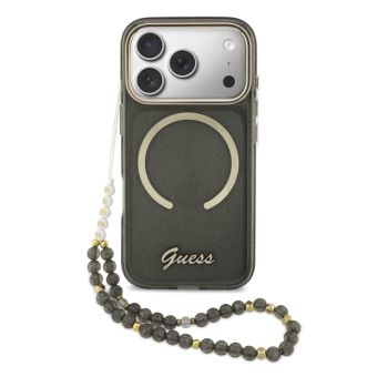 Obal Guess IML Glitter Script Strap MagSafe Apple iPhone 17 Pro GUHMP17L5HTGSMSK čierny