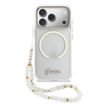 Obal Guess IML Glitter Script Strap MagSafe Apple iPhone 17 Pro GUHMP17L5HTGSMSH transparentný