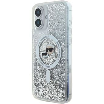 Obal Karl Lagerfeld Liquid Glitter Karl and Choupette Heads MagSafe Apple iPhone 16 KLHMP16SLGKCSGH Transparent