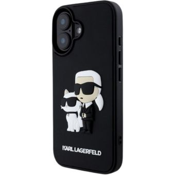Obal Karl Lagerfeld 3D Rubber Karl and Choupette Apple iPhone 16 KLHCP16S3DRKCNK Black