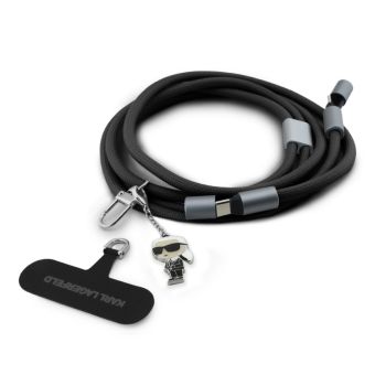 Karl Lagerfeld Ikonik Charm šnúrka s integrovaným káblom USB-C/USB-C KLCCUCNMSCKIK čierna