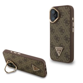 Obal Guess PU 4G Strass Triangle Logo Stand Camera Frame MagSafe Apple iPhone 16 GUHMP16SPCS4GPTW hnedý