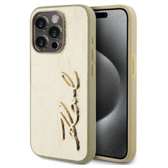 Obal Karl Lagerfeld Wrinkled PU Signature Logo Apple iPhone 15 Pro Max KLHCP15XPFMFBKMD zlatý