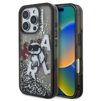 Obal Karl Lagerfeld Liquid Glitter Scattered Choupette Apple iPhone 16 Pro KLHCP16LLCHSCTDK čierny