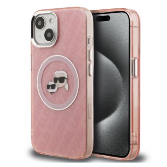 Obal Karl Lagerfeld IML K&CH Heads Repeated Logo MagSafe Apple iPhone 15 KLHMP15SHMKBKCHP ružový