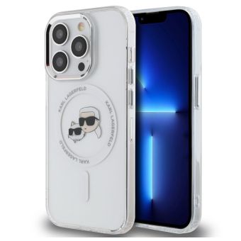 Obal Karl Lagerfeld IML K&CH Heads Metal Frame MagSafe Apple iPhone 15 Pro KLHMP15LHLSKCH transparentný