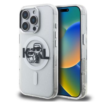 Obal Karl Lagerfeld IML Glitter Karl and Choupette Sketch MagSafe Apple iPhone 15 Pro Max KLHMP15XHGKCGKBT transparentný
