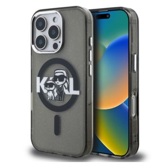 Obal Karl Lagerfeld IML Glitter Karl and Choupette Sketch MagSafe Apple iPhone 15 Pro KLHMP15LHGKCGKBK čierny