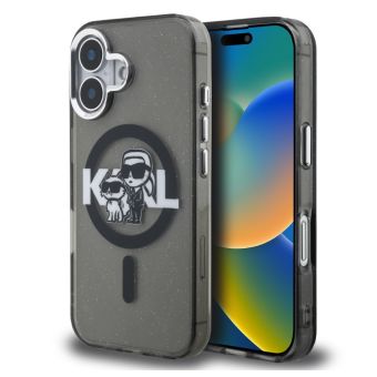 Obal Karl Lagerfeld IML Glitter Karl and Choupette Sketch MagSafe Apple iPhone 16 KLHMP16SHGKCGKBK čierny