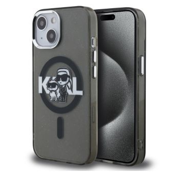 Obal Karl Lagerfeld IML Glitter Karl and Choupette Sketch MagSafe Apple iPhone 15 KLHMP15SHGKCGKBK čierny
