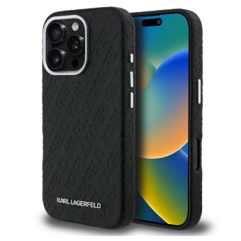 Obal Karl Lagerfeld Grained PU Repeated Logo MagSafe Apple iPhone 16 Pro KLHMP16LPGKLFOFK čierny