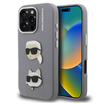 Obal Karl Lagerfeld Grained PU K&CH Heads Apple iPhone 16 Pro KLHCP16LPSFDHPG sivý