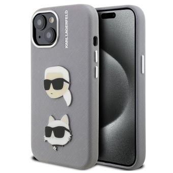 Obal Karl Lagerfeld Grained PU K&CH Heads Apple iPhone 15 KLHCP15SPSFDHPG sivý