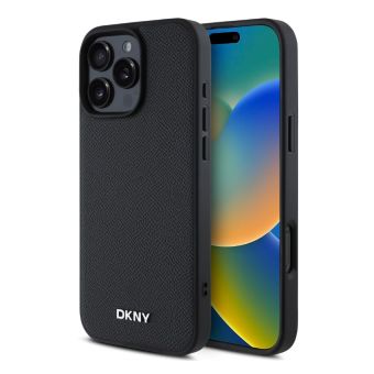 Obal DKNY PU Leather Silver Metal Logo Magsafe Apple iPhone 16 Pro DKHMP16LPGHLMK čierny