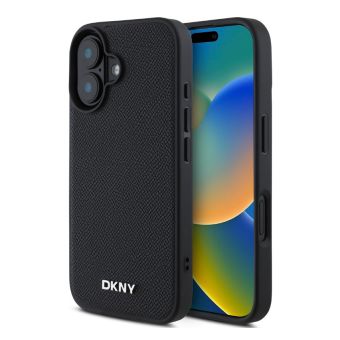 Obal DKNY PU Leather Silver Metal Logo Magsafe Apple iPhone 16 Plus DKHMP16MPGHLMK čierny