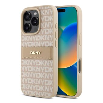 Obal DKNY PU Leather Repeat Pattern Tonal Stripe Apple iPhone 16 Pro DKHCP16LPRTHSLP ružový