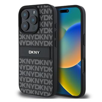 Obal DKNY PU Leather Repeat Pattern Tonal Stripe Apple iPhone 16 Pro DKHCP16LPRTHSLK čierny