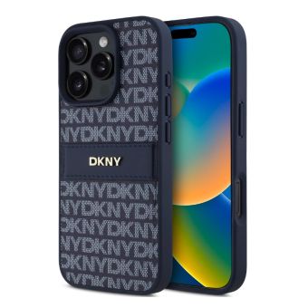 Obal DKNY PU Leather Repeat Pattern Tonal Stripe Apple iPhone 16 Pro DKHCP16LPRTHSLB modrý