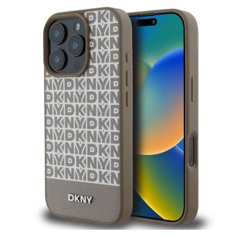 Obal DKNY PU Leather Repeat Pattern Bottom Stripe MagSafe Apple iPhone 16 Pro Max DKHMP16XPSOSPW hnedý