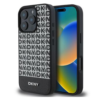 Obal DKNY PU Leather Repeat Pattern Bottom Stripe MagSafe Apple iPhone 16 Pro Max DKHMP16XPSOSPK čierny