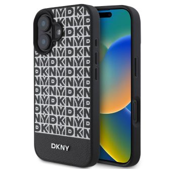 Obal DKNY PU Leather Repeat Pattern Bottom Stripe MagSafe Apple iPhone 16 Plus DKHMP16MPSOSPK čierny