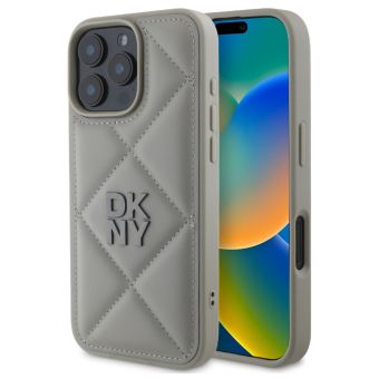 Obal DKNY PU Leather Quilted Stack Logo Apple iPhone 16 Pro Max DKHCP16XPQDSLG sivý