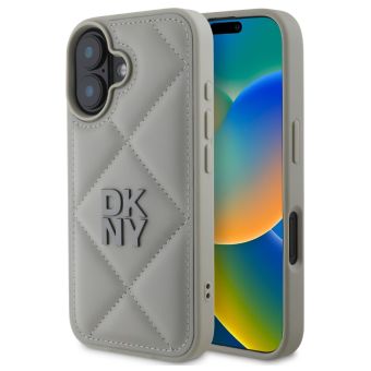 Obal DKNY PU Leather Quilted Stack Logo Apple iPhone 16 Plus DKHCP16MPQDSLG sivý